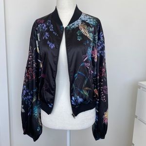 On the Road Satin Floral Bomber Jacket Size XS